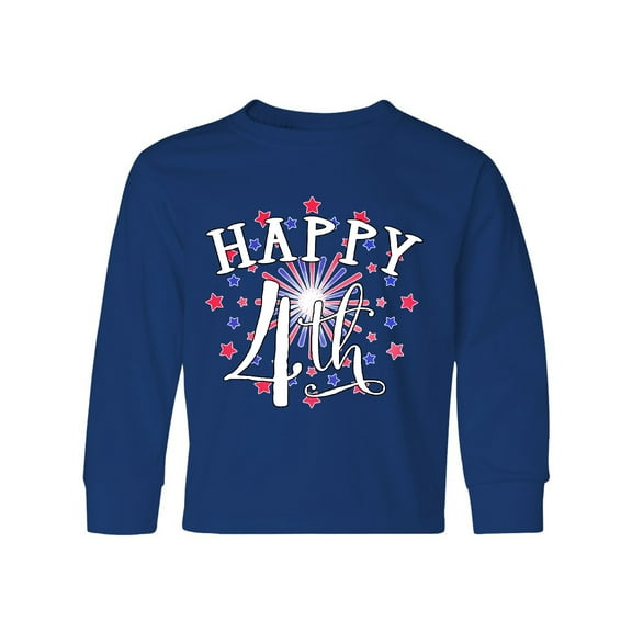 Inktastic Happy 4th- Fourth of July firework Long Sleeve Youth T-Shirt
