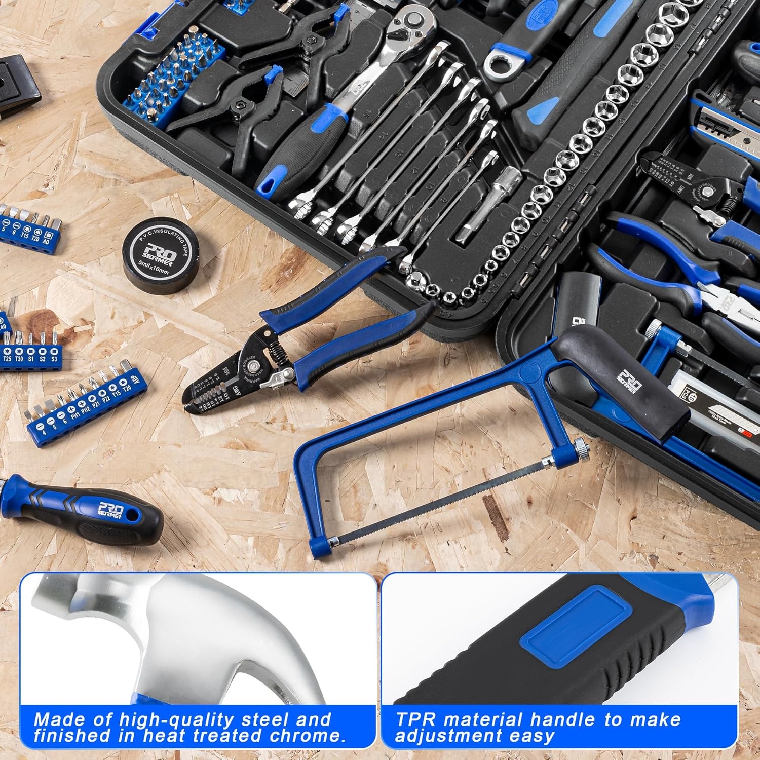 259-Piece Tool Kit, General Household Hand Tool Set with Plastic Storage Toolbox, Portable Complete Repair Tool Box for Home and Car (Blue)