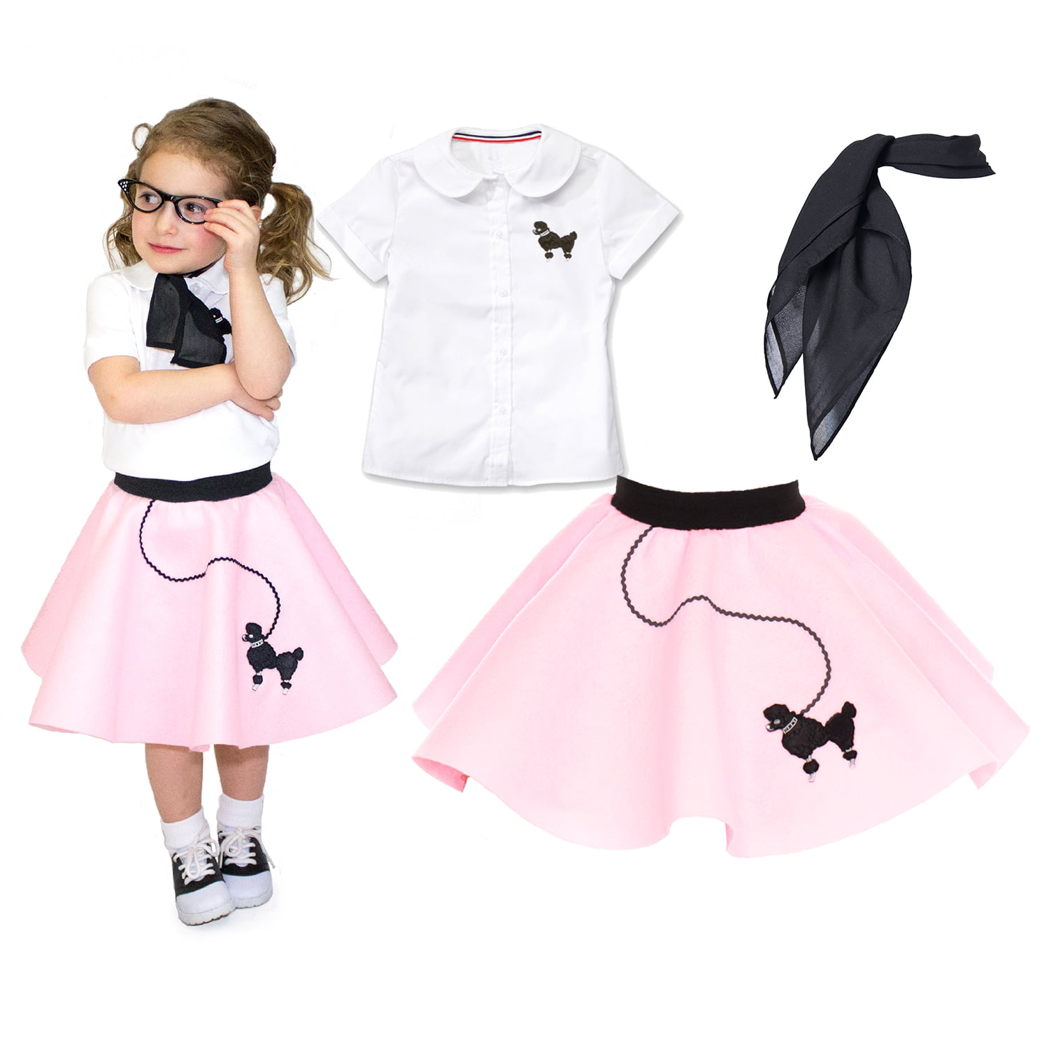 Toddler 3 pc - 50's Poodle Skirt Outfit Costume - 2T / Light Pink ...