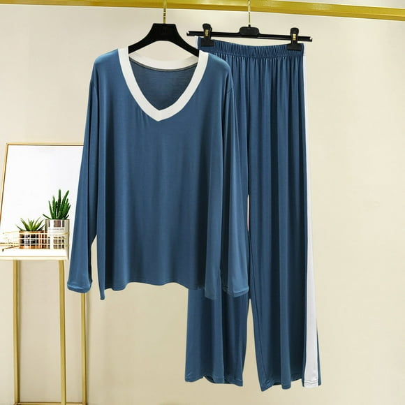 HongQid Womens 2pcs Modal Pajamas Set Short Sleeve Sleepwear Solid Summer Cute Pj Set with Long Pants