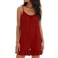 thumbnail image 5 of Purcolt Womens One Piece Jumpsuit Summer Casual Spaghetti Strap Sleeveless Shorts Outfits Comfortable Loose Fit Loungewear with Ruffled Hem, 5 of 7