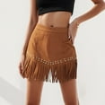 thumbnail image 5 of MIXUE Skirts For Women Summer Solid Color Elastic High Waist A Line Casual Mini Skirt Outwear,Brown,S, 5 of 9