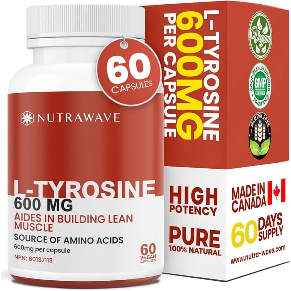 Nutrawave L-Tyrosine 1200mg – Cognitive Focus & Mental Clarity Support, Amino Acid Supplement, 60 Vegan Capsules, Non-GMO, Gluten-Free, Made in Canada