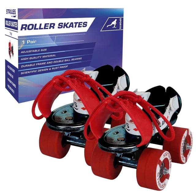 Strauss Patins à Roulettes Ténacité / Patins à Roulettes pour Enfants / Pointure de Chaussure Ajustable / Chaussure de Patinage à 4 Roues pour Garçons et Filles / Idéal pour le Patinage Intérieur et Extérieur / Groupe d'Âge 4-6 Ans, (Noir)