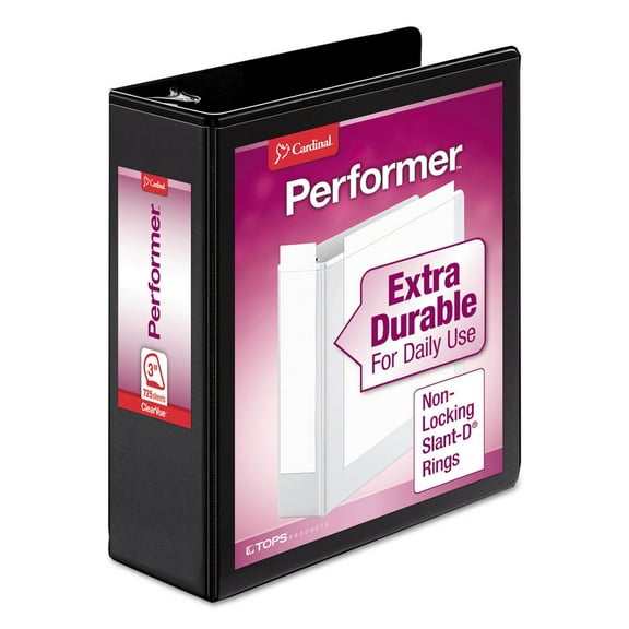 Cardinal Performer ClearVue Slant-D Ring Binder, 3" Cap, 11 x 8 1/2, Black