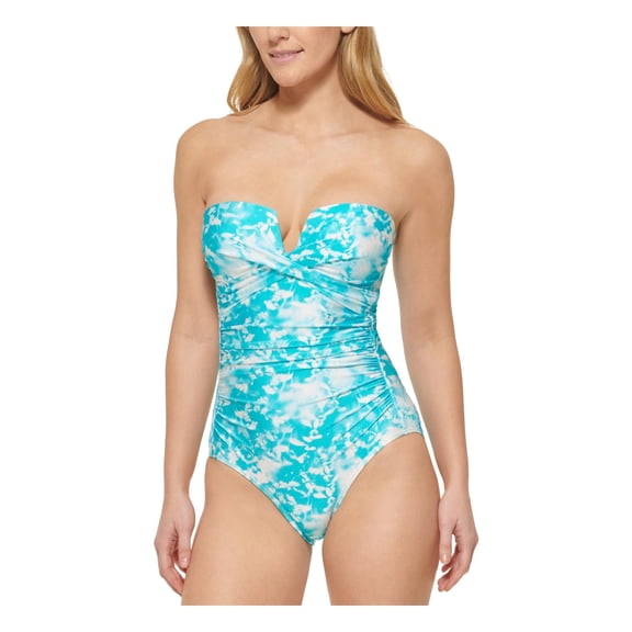 Calvin Klein Womens Printed V-Notch One-Piece Swimsuit