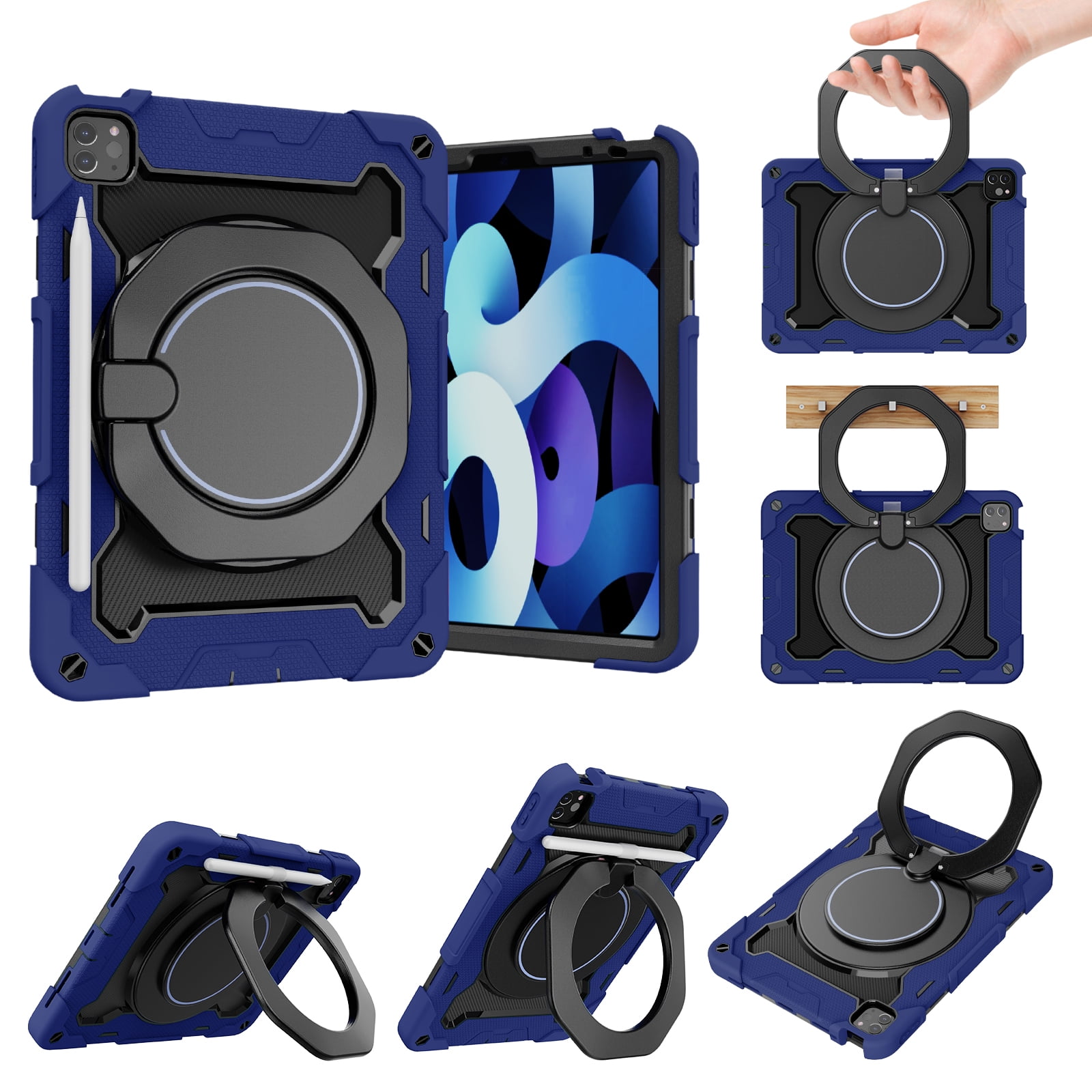 Drop Proof Rugged Case for Apple iPad Pro 11 Inch (3rd Generation 2021/ 2nd Gen 2020/ 1st Gen 2018 Tablet) - Heavy Duty Protection Shockproof Hard Case with Handle / Stand (Dark Blue)