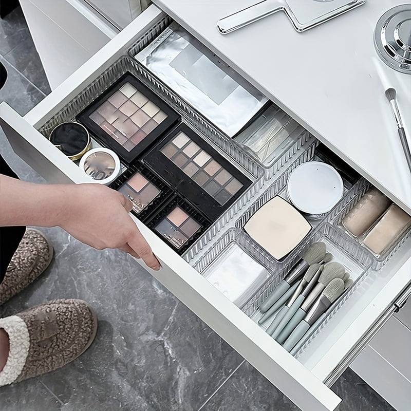 7pcs Clear Drawer Organizers Set, 4 Sizes Plastic Vanity Drawer Organizers And Storage Bins, Desk Drawer Organizer Trays For Makeup, Bathroom And Kitchen