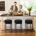 thumbnail image 3 of YYEAN Counter Height Bar Stools, Set of 2, 24" Modern Backless Bar Stools, Ideal for Kitchen Counter, Kitchen Island, Boucle Sherpa Padded Cover, with Round Soft Seat and Foot Rest, Black, 3 of 8