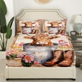 thumbnail image 3 of Erosebridal Cartoon Highland Bull Sheet Set Twin , Southwestern Cowboy Boots Bedding Sets Twin Size, Pink Floral Room Decor 3-Piece, 3 of 7