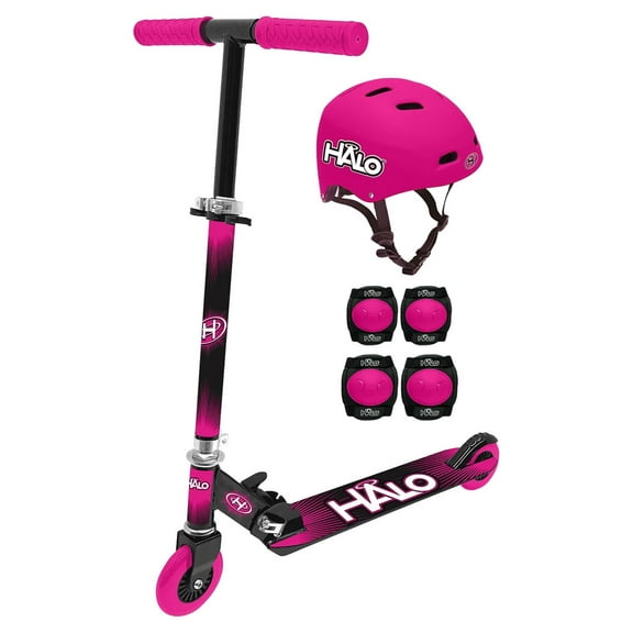 HALO Rise Above 6 piece Scooter Combo - Pink - Including 1 Premium Inline Scooter, 1 Size Adjustable Multi-Sport Helmet, 2 Elbow Pads, 2 Knee Pads! Designed for Riders 5 , up to 220lbs - Unisex
