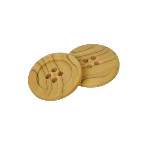 Mibo 10pcs Round Faux Wood Buttons with Wide Flat Rim - 32L (20mm) - 4 Hole - Light Wood
