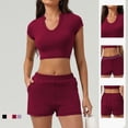 thumbnail image 4 of PISONIC Women's V-Neck Crop Top & Shorts Set - Active Fitness Apparel with 4 Color Options, 4 of 9