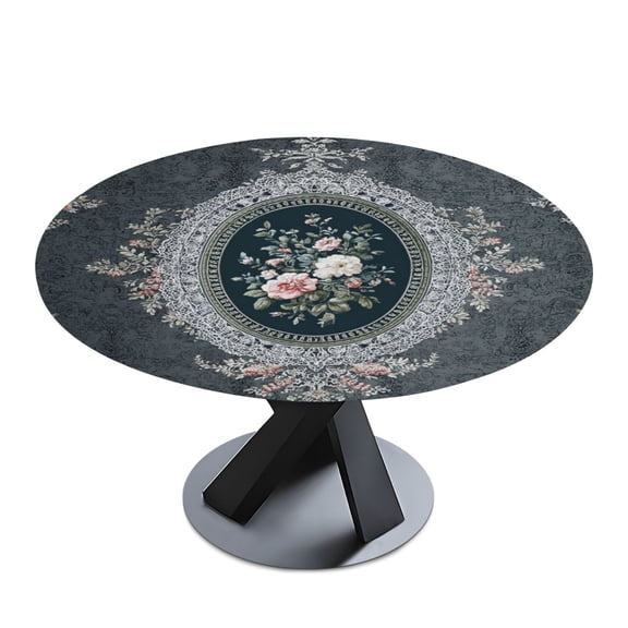 Round Premium Polyester Tablecloth Round Table Cloth Cover For Kitchen And Dining Room Blue Green White Florals
