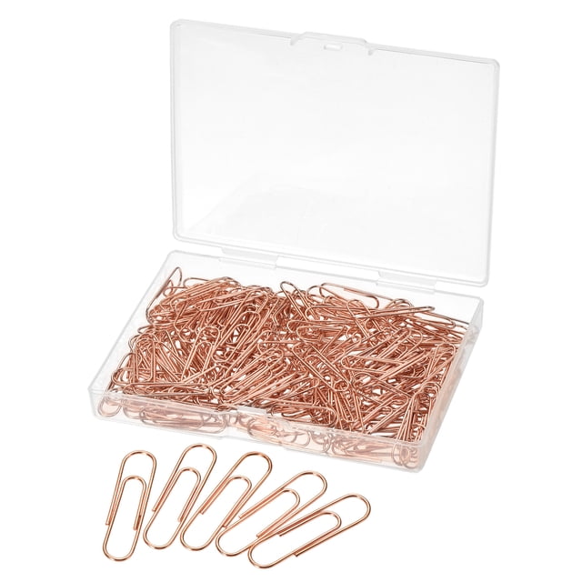 Uxcell 1.1 Inch Clips de papel niquelados de color rosa dorado con caja para oficina y hogar, paquete de 200