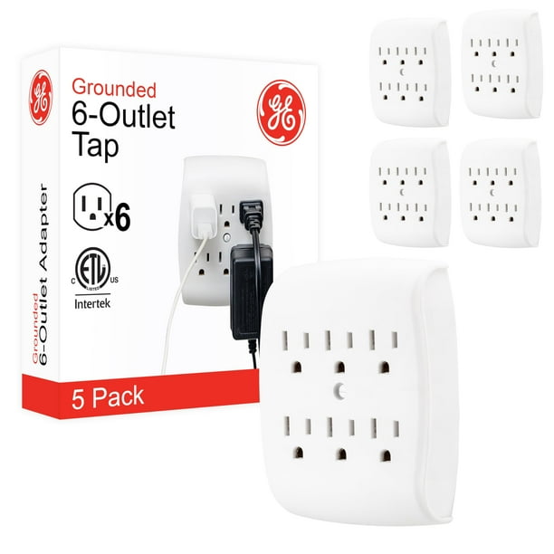 Extensor de enchufe de pared GE, 6 salidas, paquete de 5, color blanco 54853
