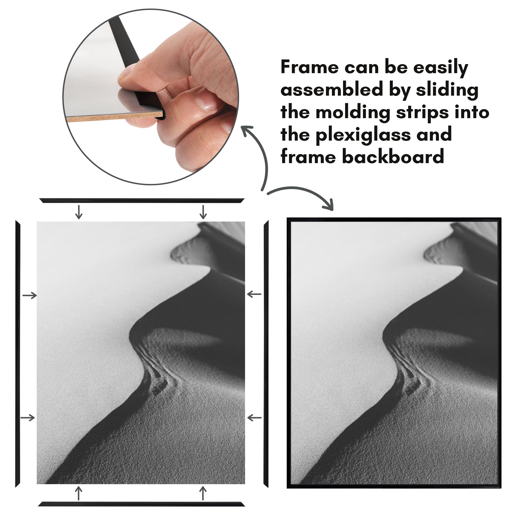 Americanflat 22x28 Poster Frame 3 Pack Polished Front Cover Slide Photo Buildable Molding Fusion Wall - Black