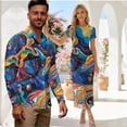 thumbnail image 2 of Chririnla Couple Matched Clothes Abstract Planet Print Shirts for Men Slim Fit T-Shirts,3D Galaxy Bodycon Mesh Dress for Women,Trendy Couple Clothes Hawaii Luau Party Outfit for Husband Wife, 2 of 6