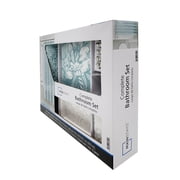 Mainstays 16-Piece Blue Floral Shower Curtain Bathroom Set with Rug, 12 Hooks, Soap Dispenser and Tray