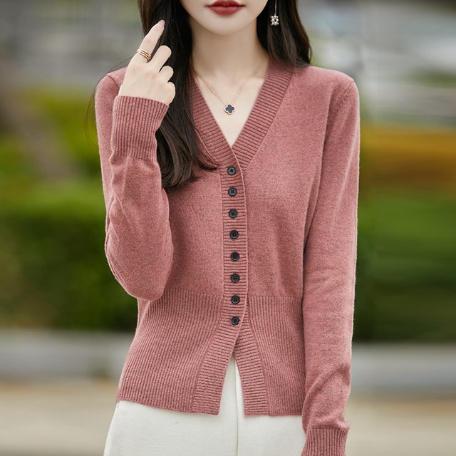 Nuevo suéter tipo cárdigan para mujer, moda Otoño Invierno, suéter de punto con cuello en V, color sólido, ropa básica femenina, cárdigan suave de calle alta