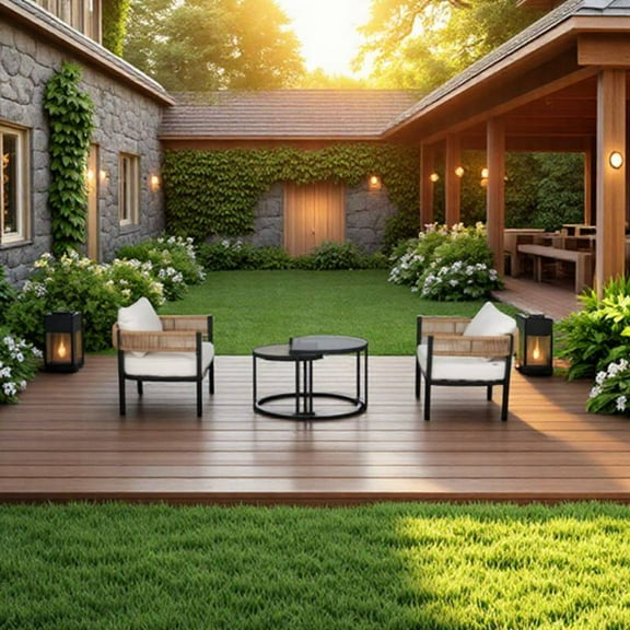 EVERITE Woven Wicker 4-Piece Steel Outdoor Conversation Sets with Cushion, Khaki Wicker & Beige Cushion