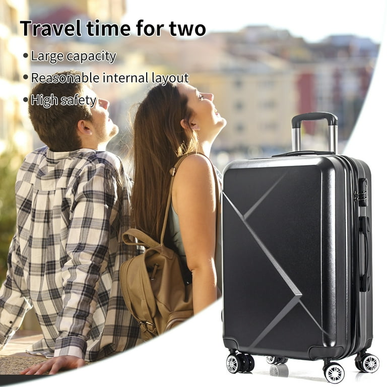 3 Piece Luggage Sets Expandable ABS Hardshell Hardside Lightweight Durable  Spinner Wheels Suitcase(20/24/28), (Black)