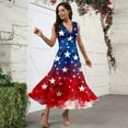 thumbnail image 2 of Women's Summer Casual Dress V-Neck Sleeveless Independence Day Print, Lightweight Long Sundress for Outdoor Activities,Red L, 2 of 5