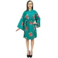 thumbnail image 3 of Bimba Women Floral Print Robe With Belt Teal Green Kimono Sleepwear Cover Up - 20, 3 of 3
