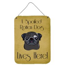 Caroline's Treasures BB1511DS1216 Black Pug Spoiled Dog Lives Here Wall or Door Hanging Prints, 12x16, multicolor