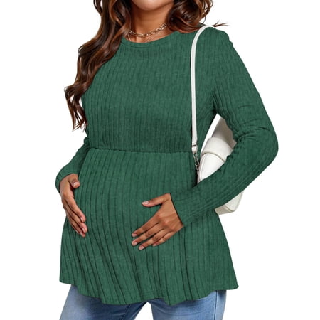 WellSize Women Maternity Tops Casual Tunic Fall Shirts Crew Neck Long Sleeve Pregnancy Clothes