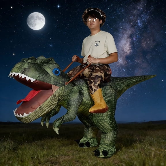 Adult Inflatable Ride-On T-Rex Costume (Realistic Green Skin With Reins) - Prehistoric/Adventure Theme Party Outfit,Height 59"–74.8",dinosaur