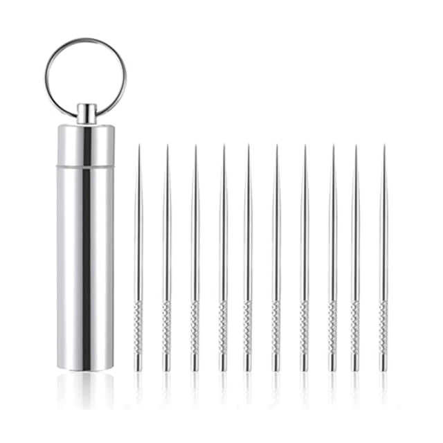 Vogacara Office Hotel Adults Portable Stainless Steel Cleaning Camping Travel Tool Tooth Personal Pinicing Pick Mouthcare Toothpicks cuidado de los oídos 10 piezas/juego Vogacara BFH000179-07