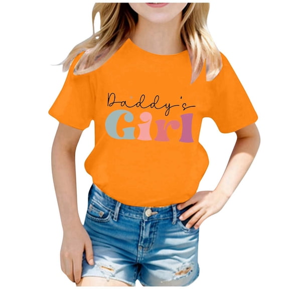 Gelikeya Boys Shirts Size 12-14 Daddy's Girl Fashion Letter Prints Shirts Short Sleeve 100 Days of School Shirt Summer Tops Orange 12-14 Years