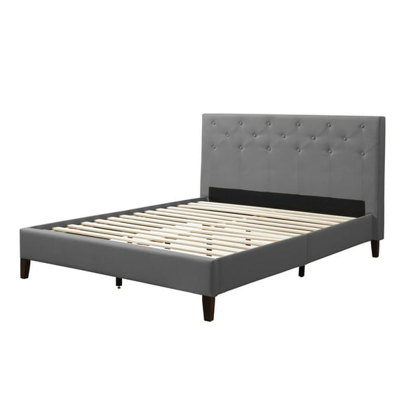 CorLiving Nova Ridge Luxurious Light Gray Upholstered Queen Size Platform Bed Frame with Headboard - Platform Design, No Boxspring Required, Perfect for Queen Bed, Headboard and Frame Combination.