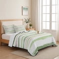 thumbnail image 5 of Full Quilt Set 78''x90'', Green Pink Stripes Lightweight Bedspread Coverlet Set with 2 Pillow Shams, Gradient Geometric Smear Art Paint Breathable All Season Quilt Bedding for Bedroom/Guest Room, 5 of 9