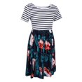 thumbnail image 1 of Tachiuwa Robe T-Shirt à Manches Courtes Imprimé Floral Rayé Col Rond Taille Haute - 5, TG, 1 of 9