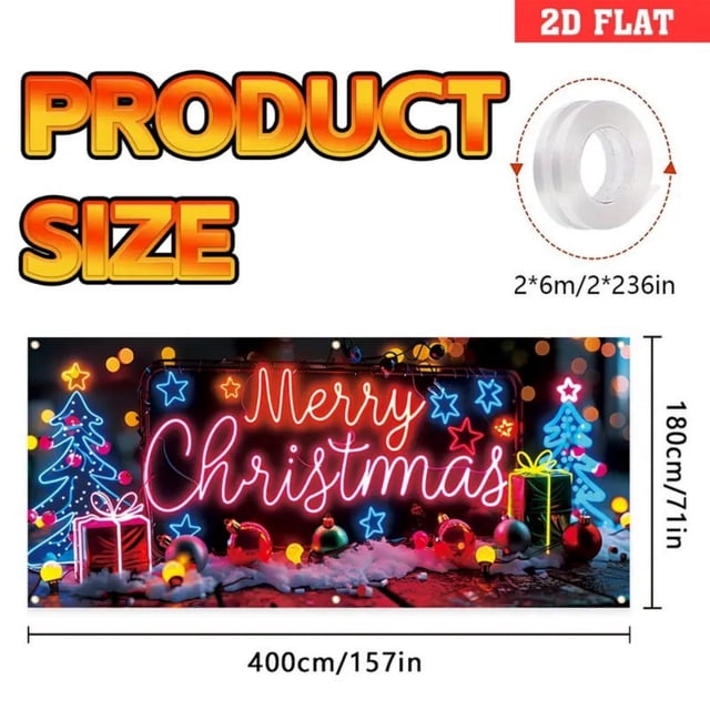 Christmas Garage Door Cover Background Fluorescent Design 1 Pack With Streamer Rope For Holiday Decor