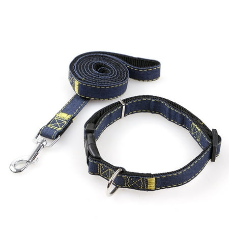 2pcs/Set Dog Collar & Leash for Small/Medium/Large Dogs Denim Pet Leash Belt Traction Rope 1.2m & Adjustable Collars for Daily Training Walking