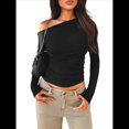 thumbnail image 3 of Blusas de Mujer con Hombros Descubiertos, Elegantes, de Larga, Asimétricas, Ajustadas, para Salir, de Otoño, con Frunces. Negro L, 3 of 8