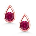 thumbnail image 2 of Gem Stone King 18K Rose Gold Plated Silver Red Created Ruby Teardrop Stud Earrings for Women Men (2.00 Cttw, Gemstone July Birthstone, Round 5MM), 2 of 4