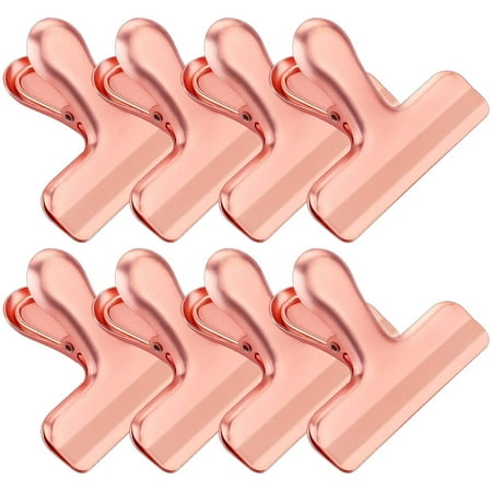 

Stainless Steel Chip Clips Set Chip Bag Clips Heavy Duty Food Clips Round Edge Air Tight Seal Grip for Office Kitchen Home Usage Storage 8 Pieces Rose Gold