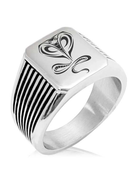 Stainless Steel Serpentine King Cobra Needle Stripe Pattern Biker Style Polished Ring