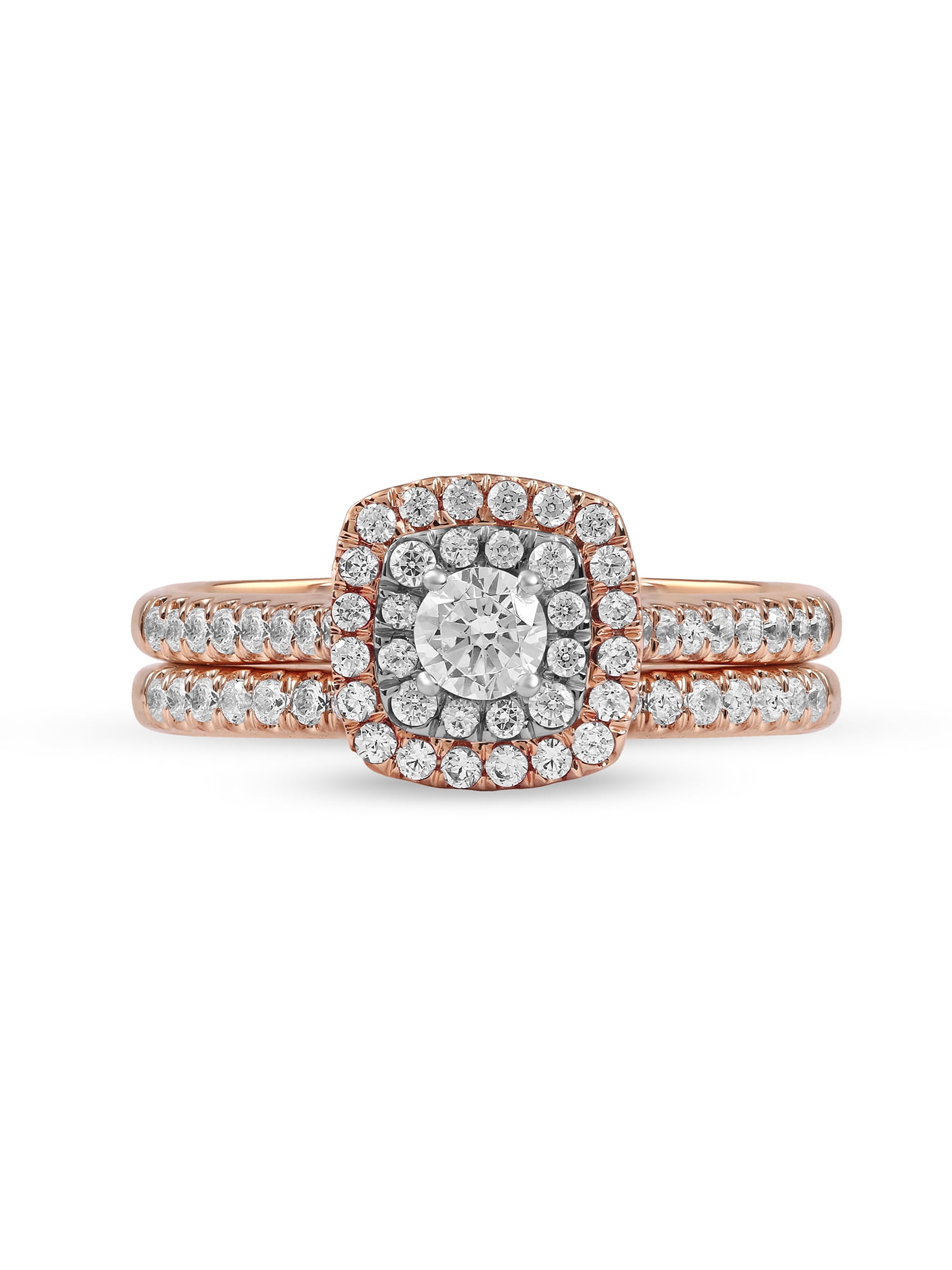 3/4 Carat T.W. Diamond 10kt Rose Gold Double Halo Engagement Ring Set