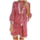 thumbnail image 2 of Puntoco Vestido De Manga Corta Con Cuello En V, Vestido De Manga Tres Cuartos De Encaje Con Borlas Estampado De Verano Para Mujer Rojo S, 2 of 6