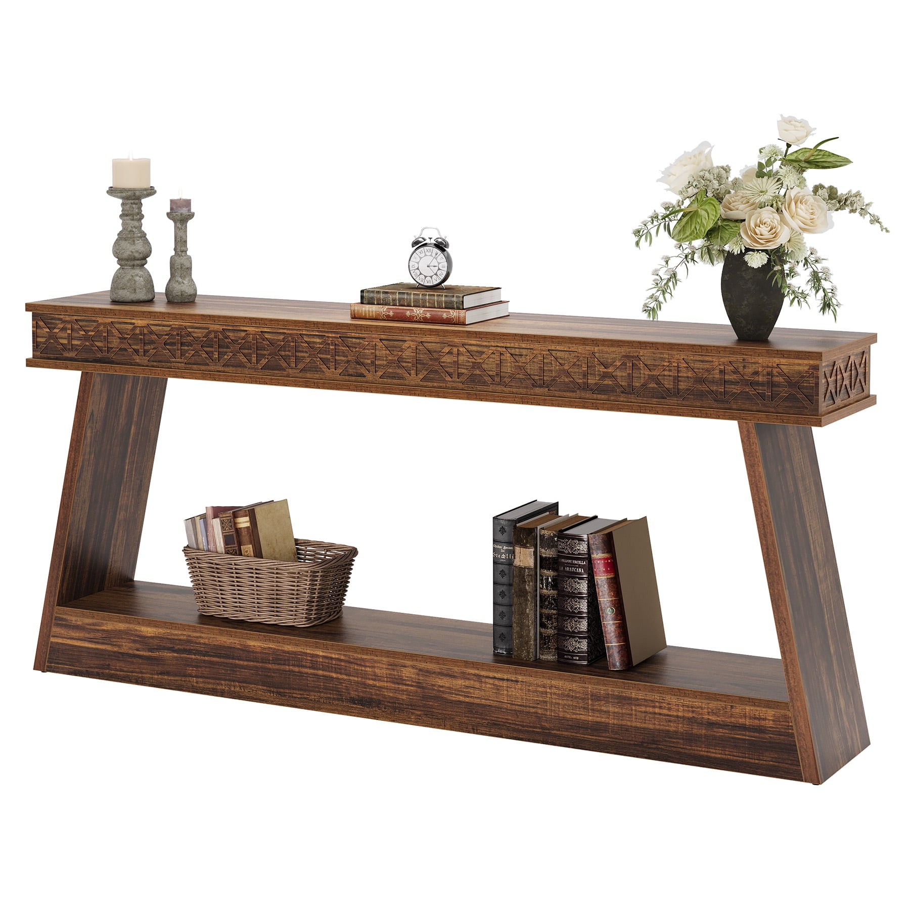 Tribesigns 70.87-Inch Entryway Table, Narrow Console Table with Storage, Dark Brown