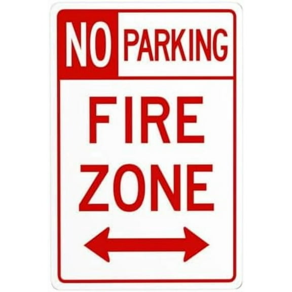 Double Arrow No Parking Fire Zone Metal Warning Signs, Cautions Security Tin Sign, Safety Posted Signs for Street Business Wall Decor 8 x 12 Inch