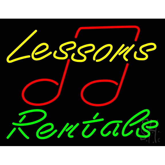 Lessons Rentals LED Neon Sign 24" Tall x 31" Wide - inches Black Square Cut Acrylic Backing, with Dimmer - Premium built indoor Sign for Studio, Club, Home décor, Event, Workshop, Storefront.