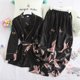 thumbnail image 3 of Fdfklak pijamas de seda para mujer, traje para casa, Pijama femenino, pijamas sexis para primavera y otoño, conjunto de salón de manga larga con estampado gris/negro, 3 of 5