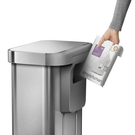 simplehuman 58 Liter Dual Compartment Rectangular Sensor Can with Voice and Motion Control, Brushed Stainless Steel - Brushed Stainless Steel