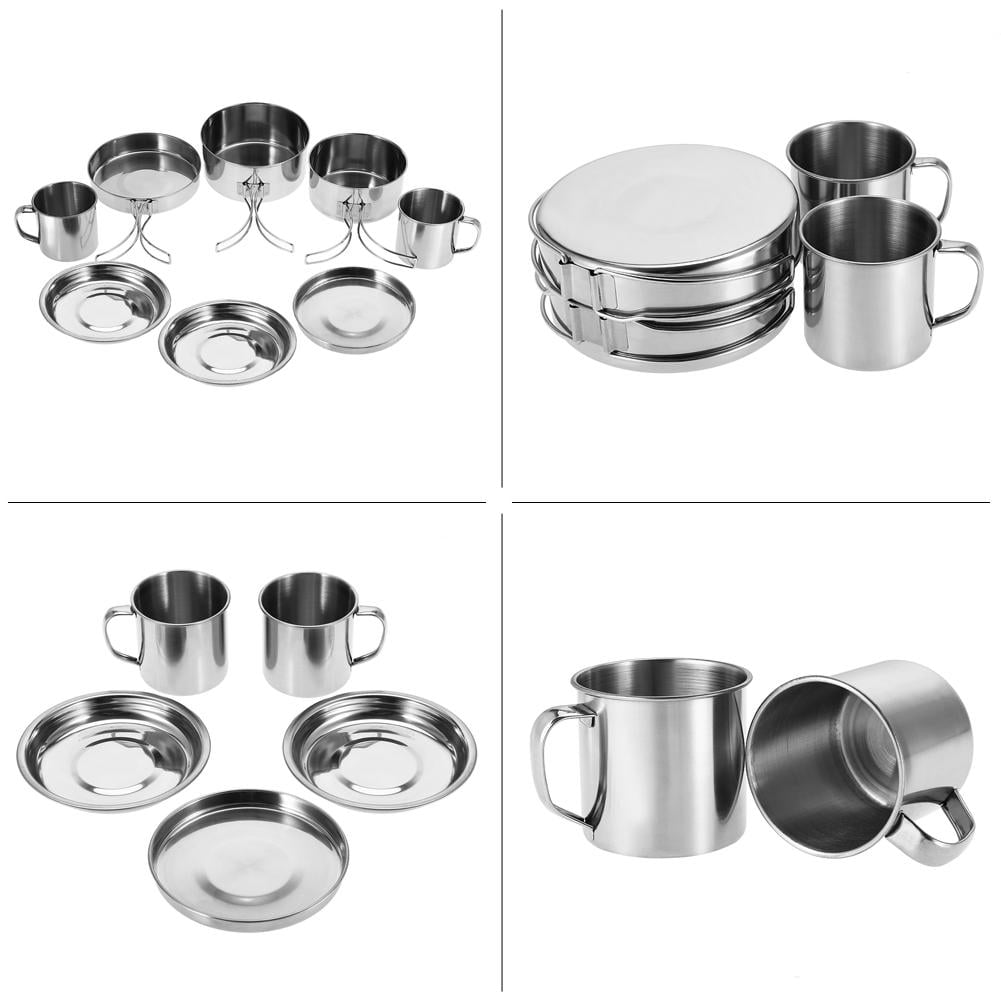 Mgaxyff 8Pcs/Set Portable Stainless Steel Cookware Pan Pot Plate Cup Set For Outdoor Camping